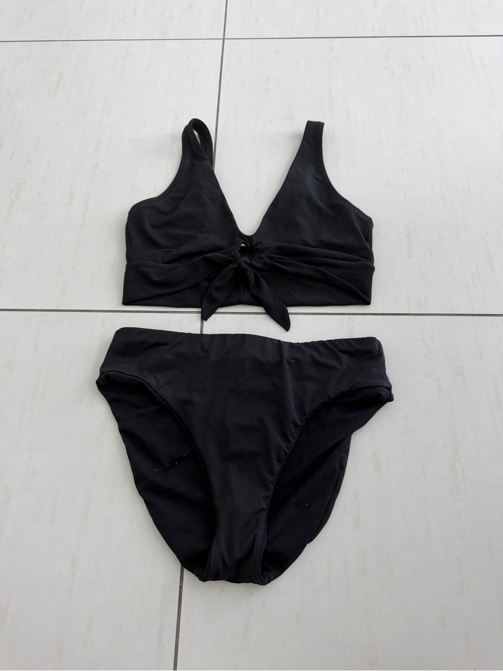 Robin Piccone Black Tie-Front V-Neck Bikini Set